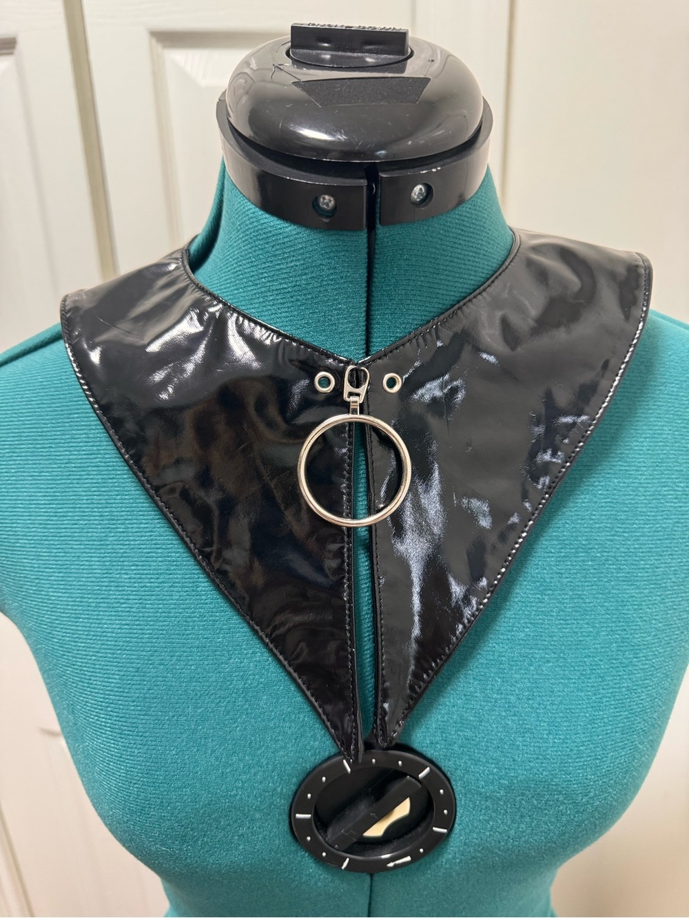 Lively Ghosts Black Patent Faux-Leather Ring-Accent Collar